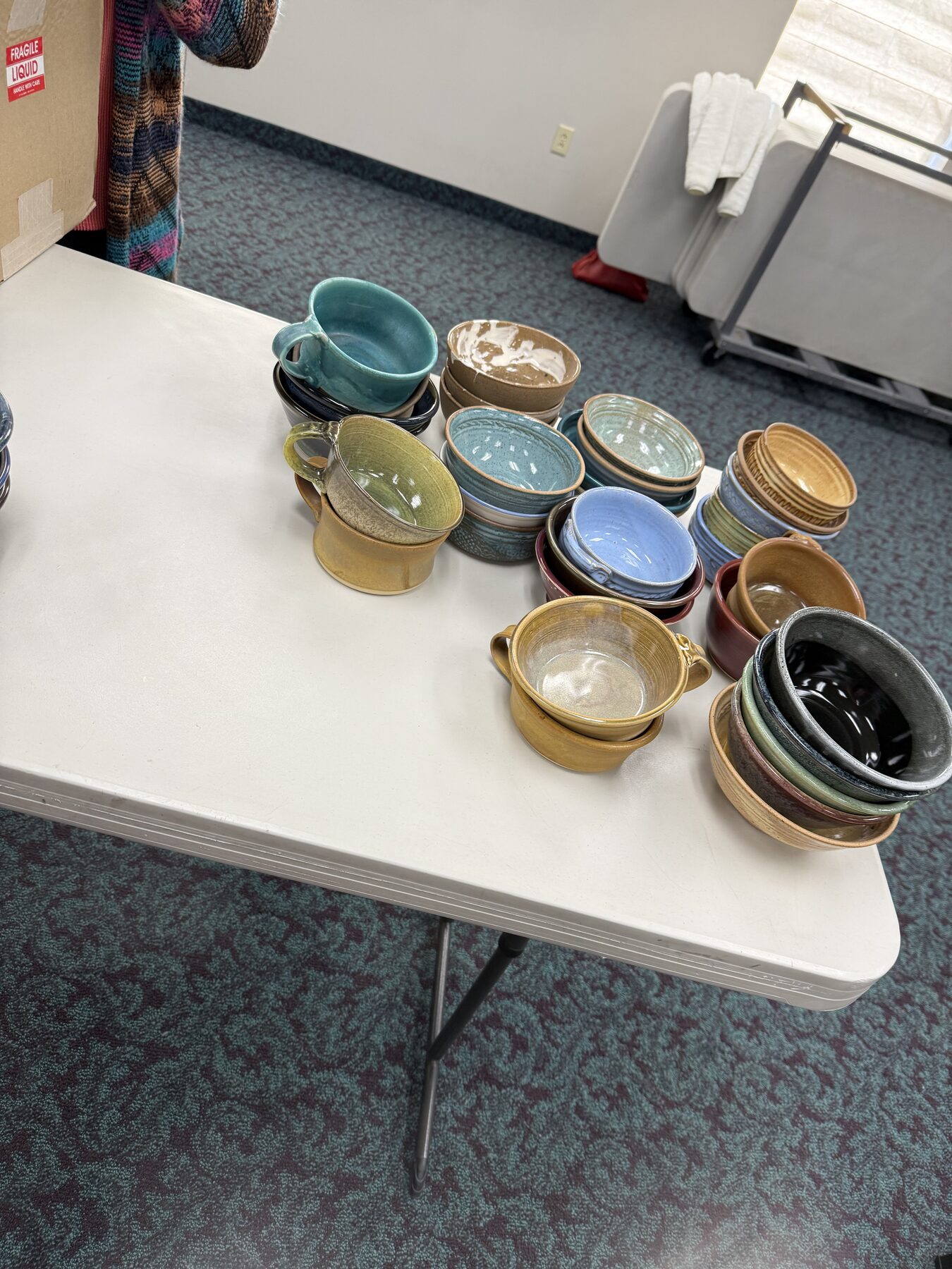 Handmade bowls organized for a community service project